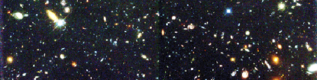 HST image of galaxies, some of which are at considerable distance from Earth (greater than 5-6 billion light years) in what is known as the Deep Field region.